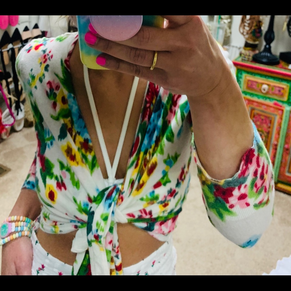 Cropped floral cardigan
